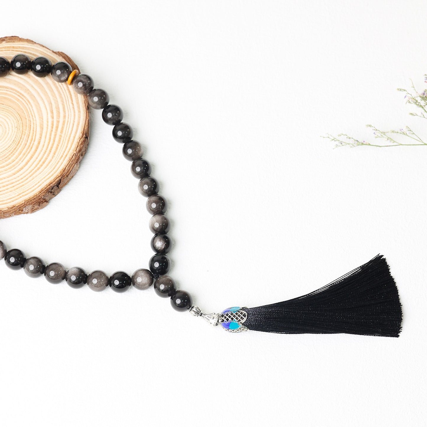 Silver Obsidian Stone – Tasbih Islamic Prayer Beads