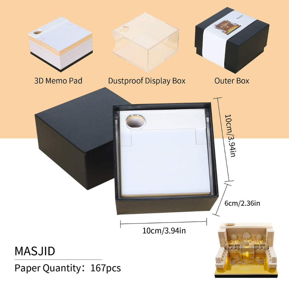 3D Mosque Paper Carving Memo Pad