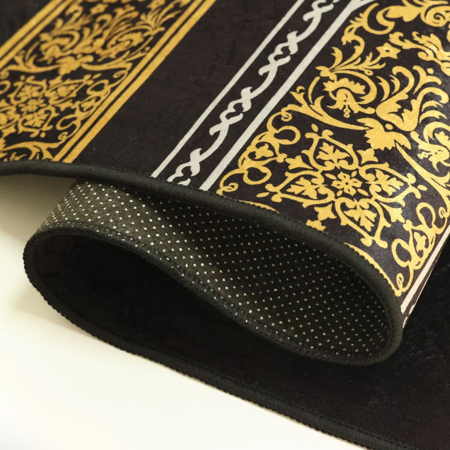 Black-Gold Traditional Pattern Prayer Rug