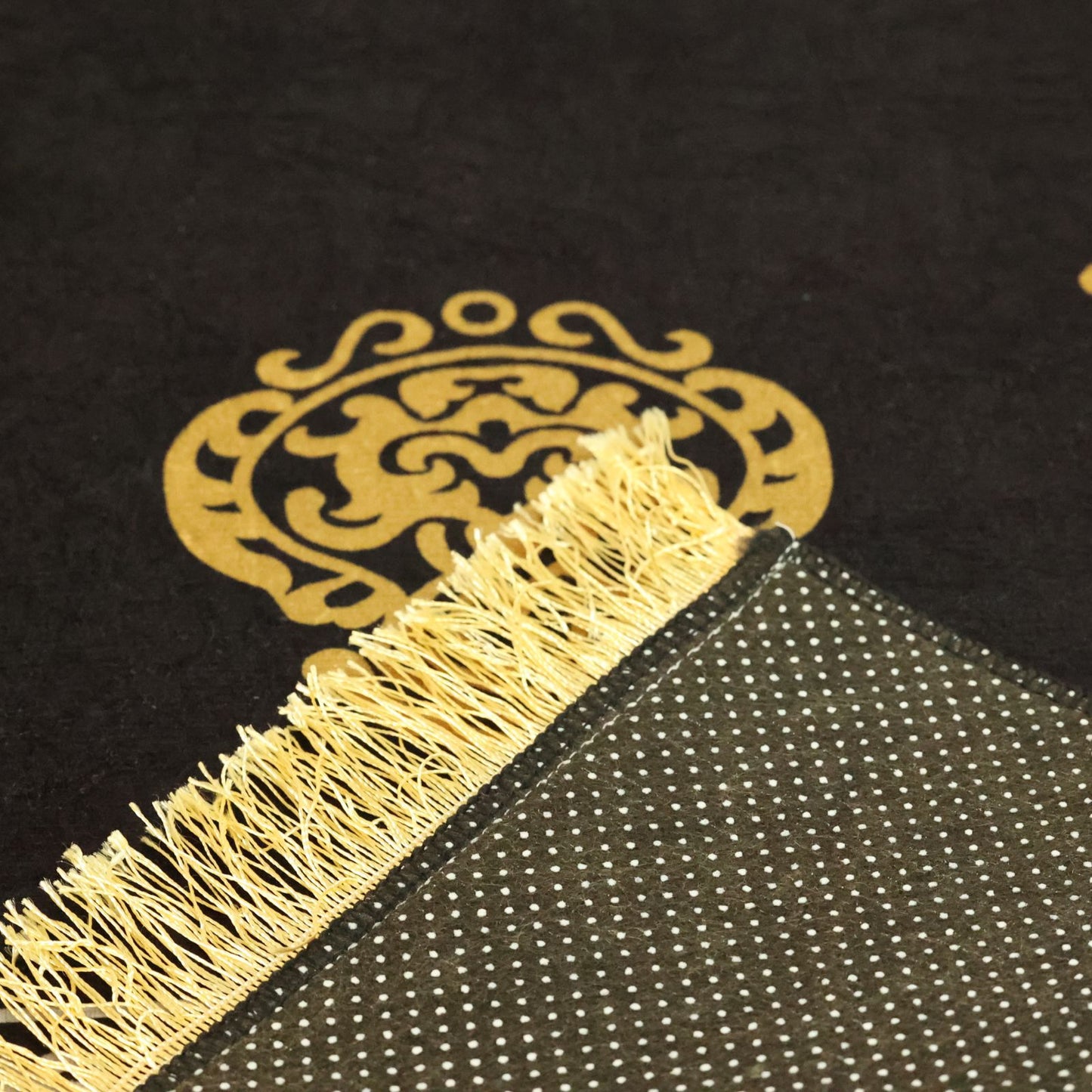 Black-Gold Traditional Pattern Prayer Rug