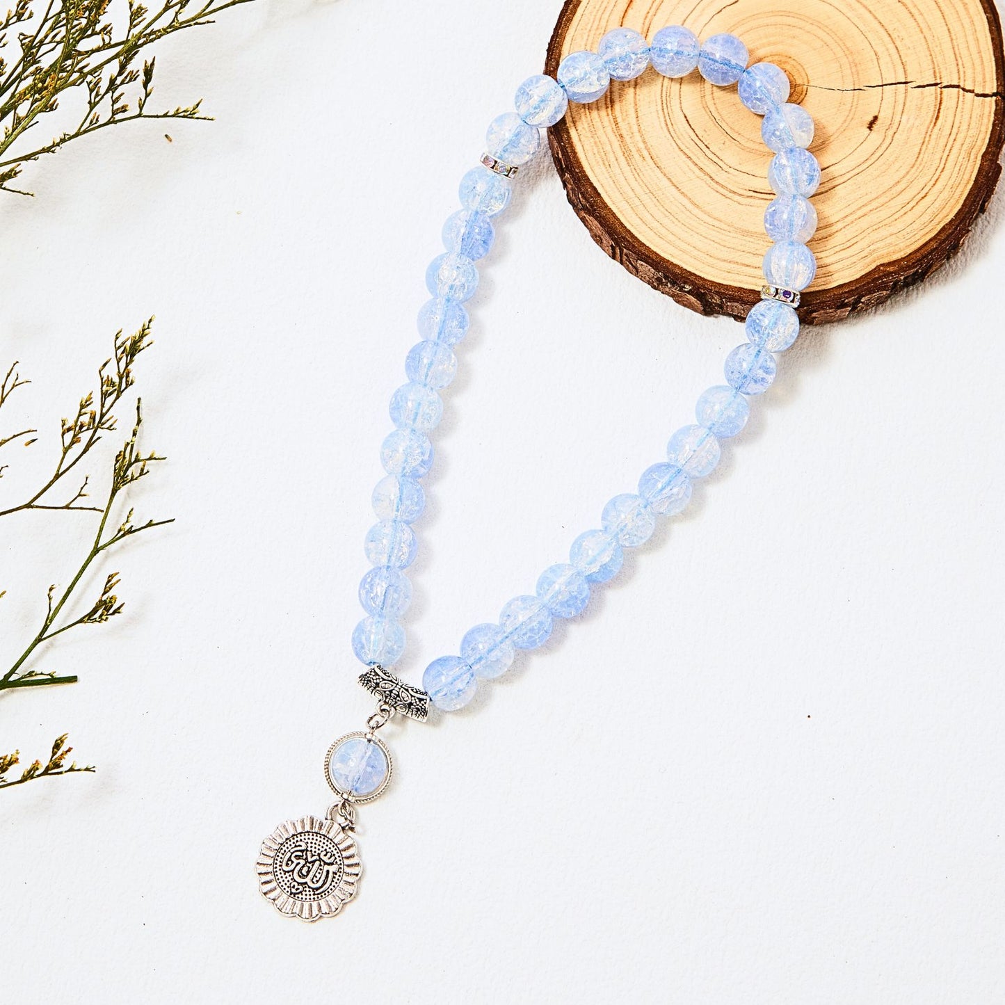 Crack Glass Tasbih With Allah Name Pendant