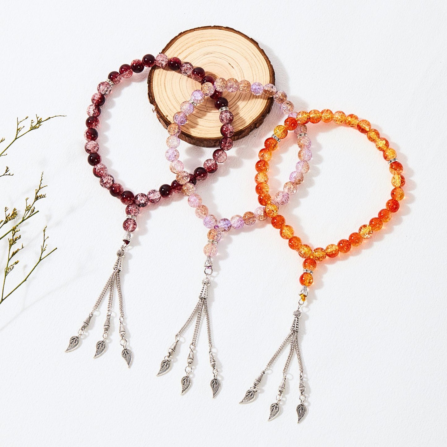 Crack Glass With Leaf–Tasbih Islamic Prayer Beads