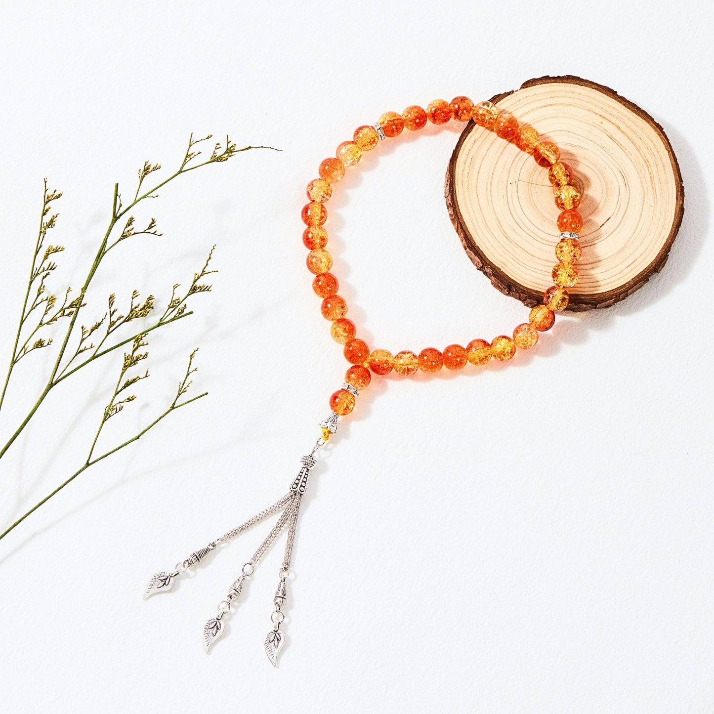 Crack Glass With Leaf–Tasbih Islamic Prayer Beads