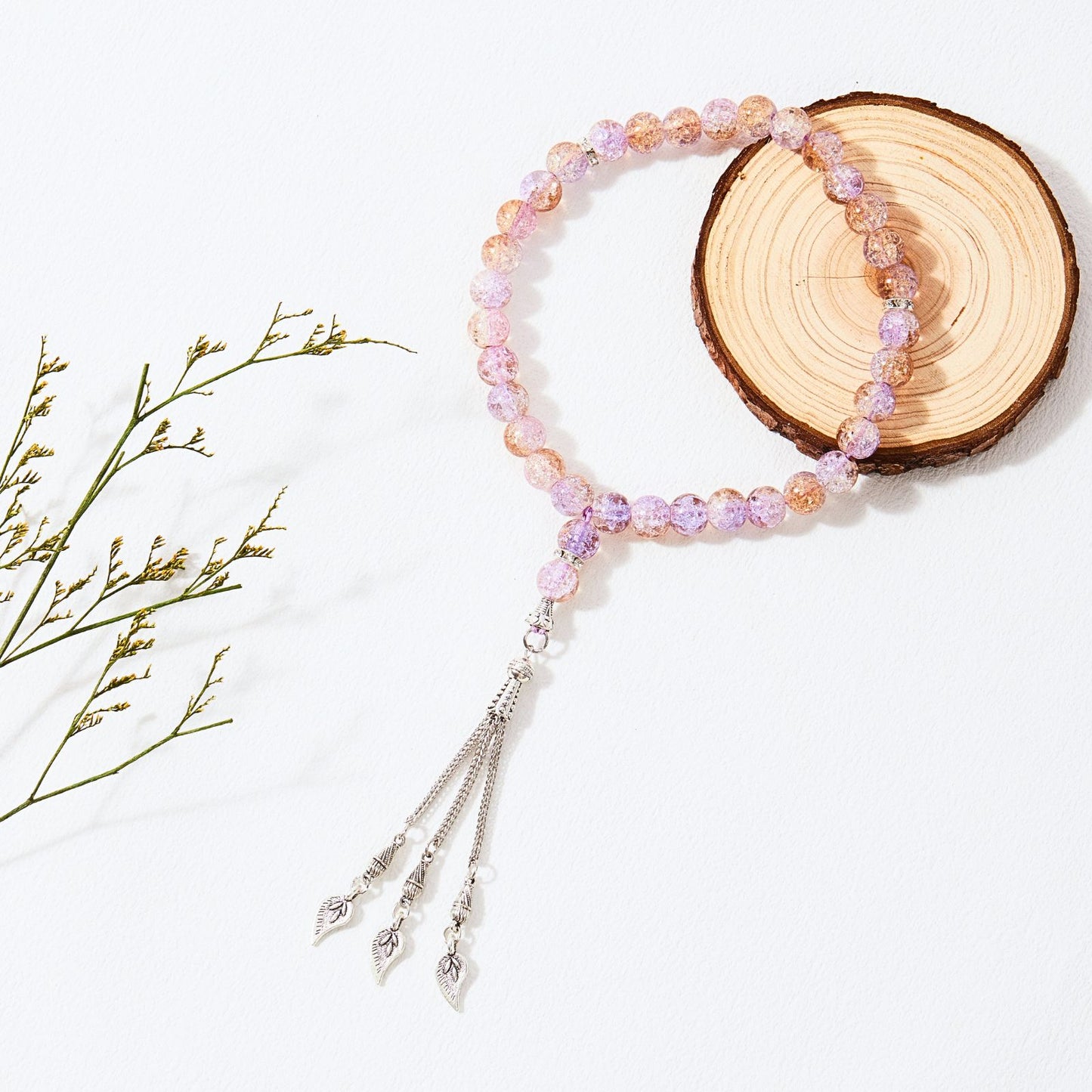Crack Glass With Leaf–Tasbih Islamic Prayer Beads