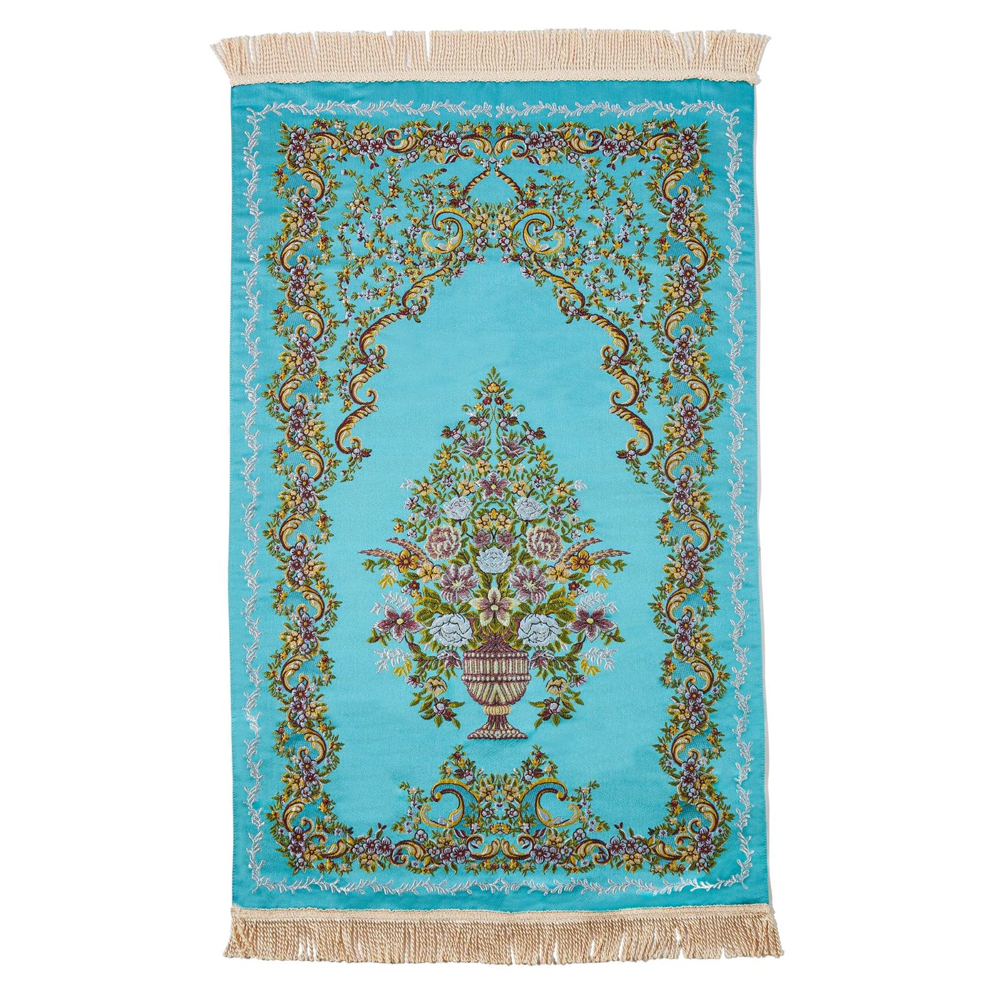 Detailed Floral Embroidered Prayer Rug Islam