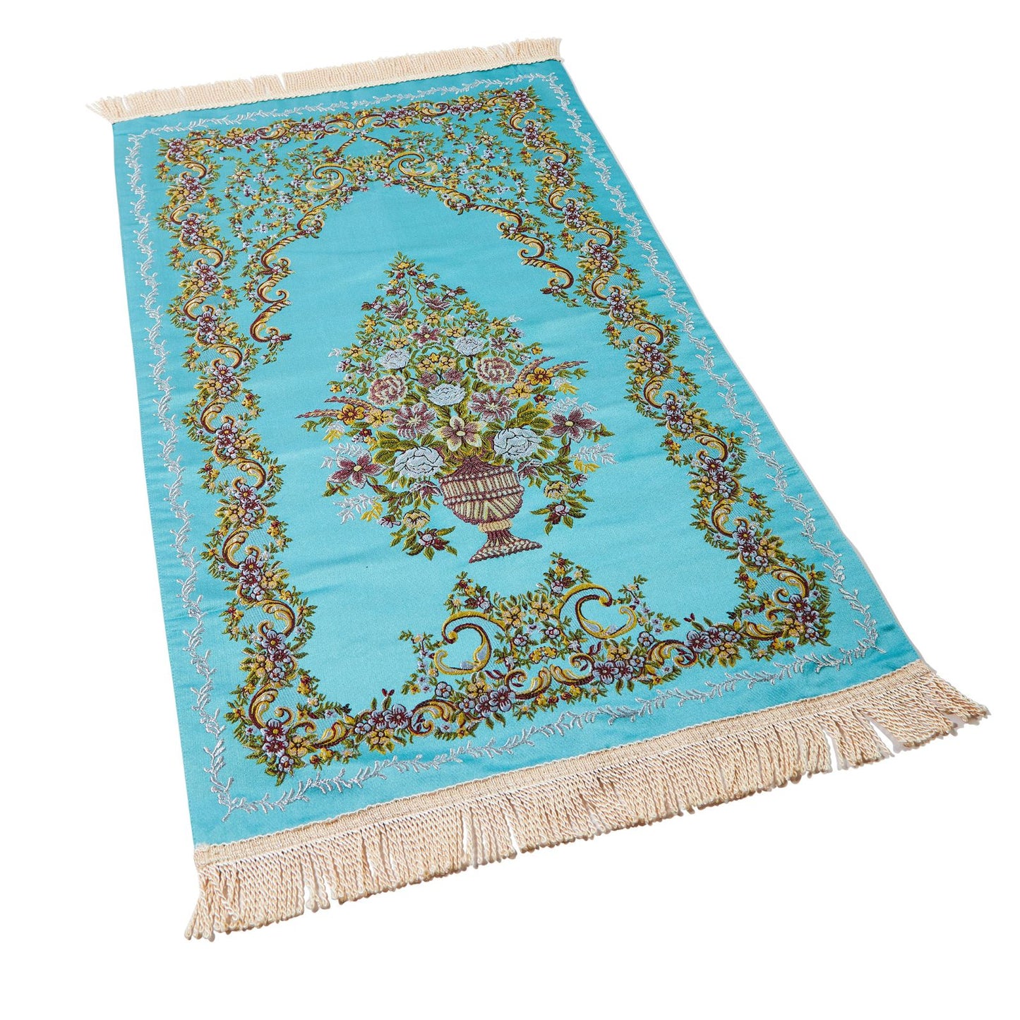 Detailed Floral Embroidered Prayer Rug Islam
