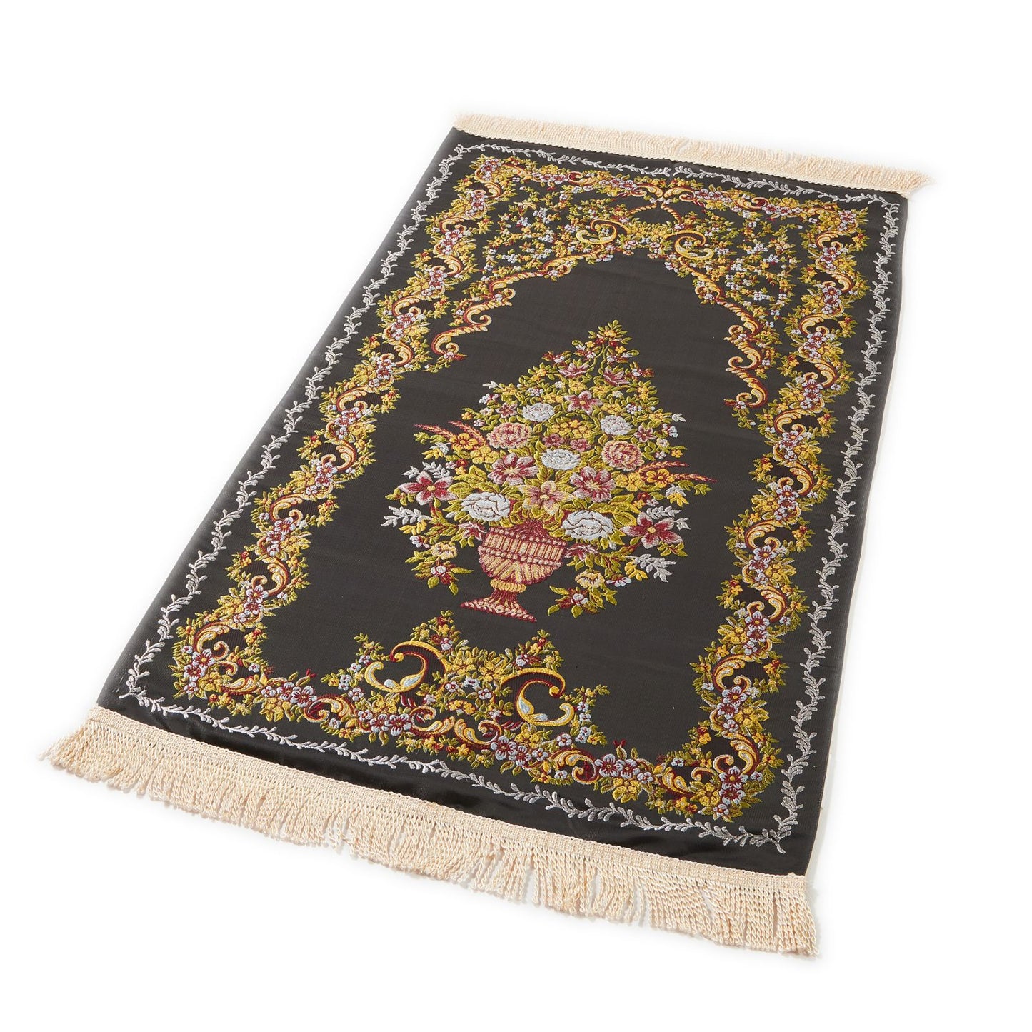 Detailed Floral Embroidered Prayer Rug Islam