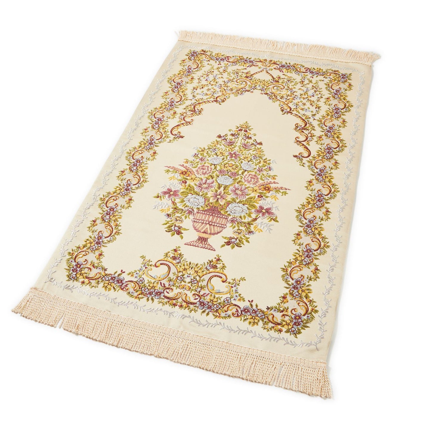 Detailed Floral Embroidered Prayer Rug Islam