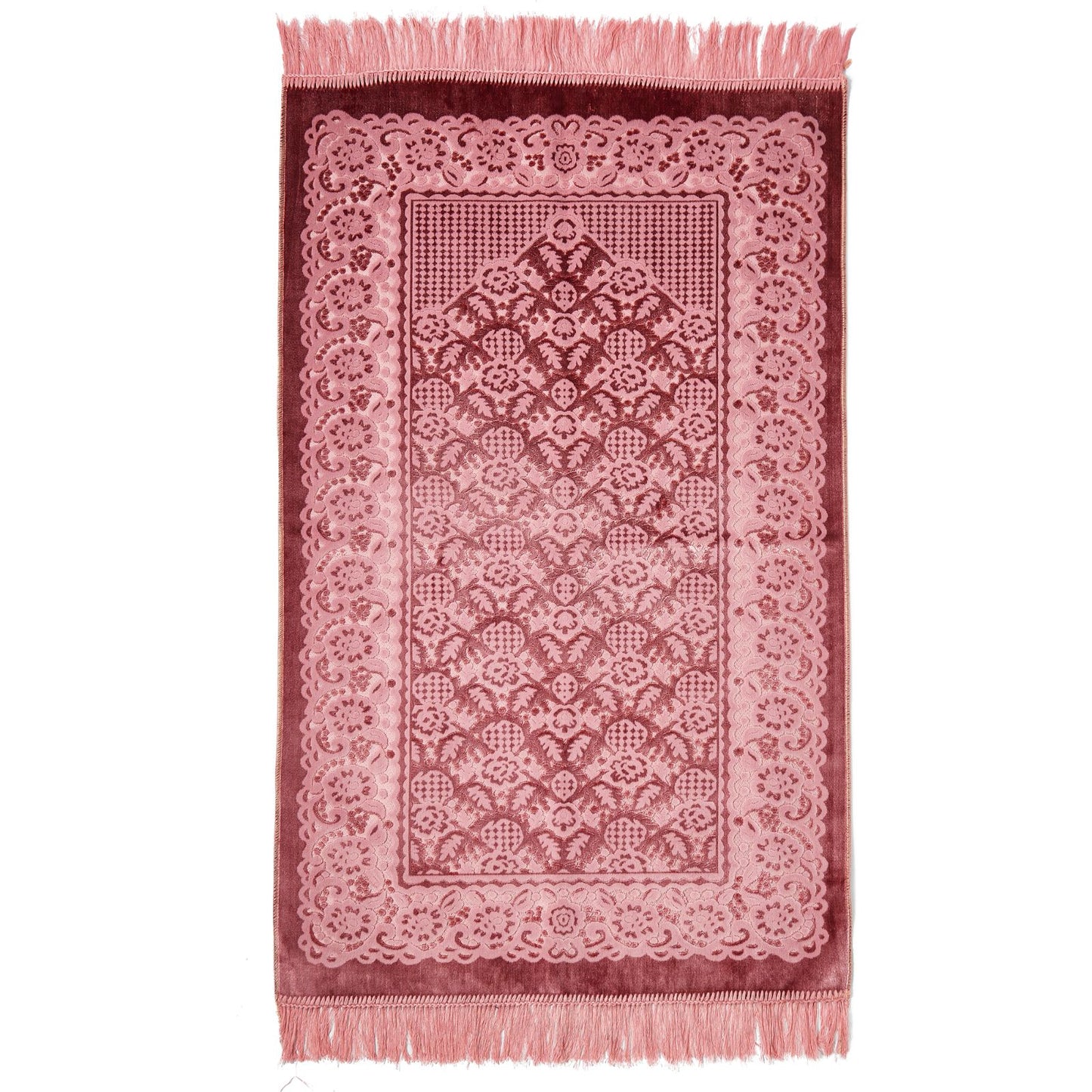 Glossy Embossed Flower & Leaves Prayer Rug