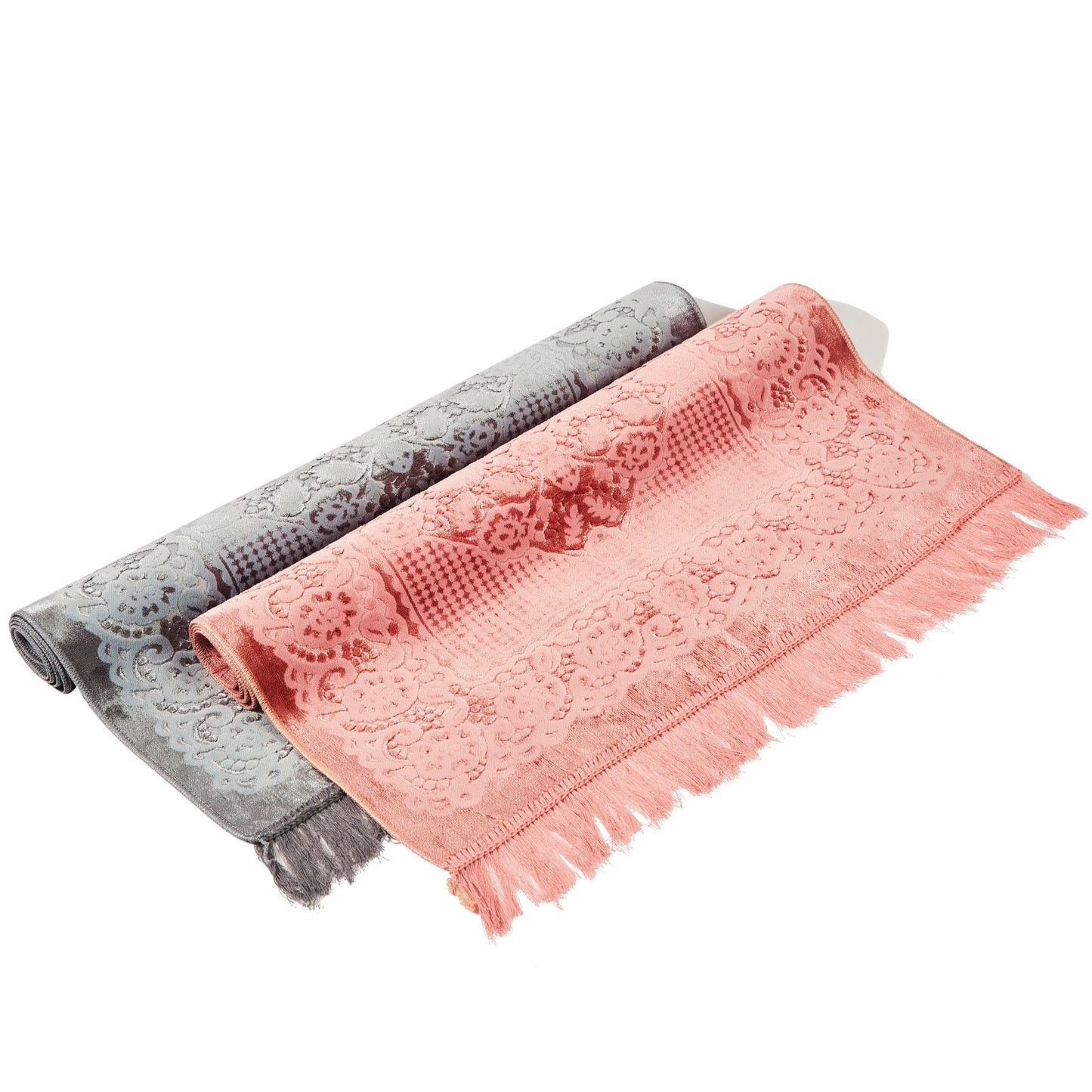 Glossy Embossed Flower & Leaves Prayer Rug