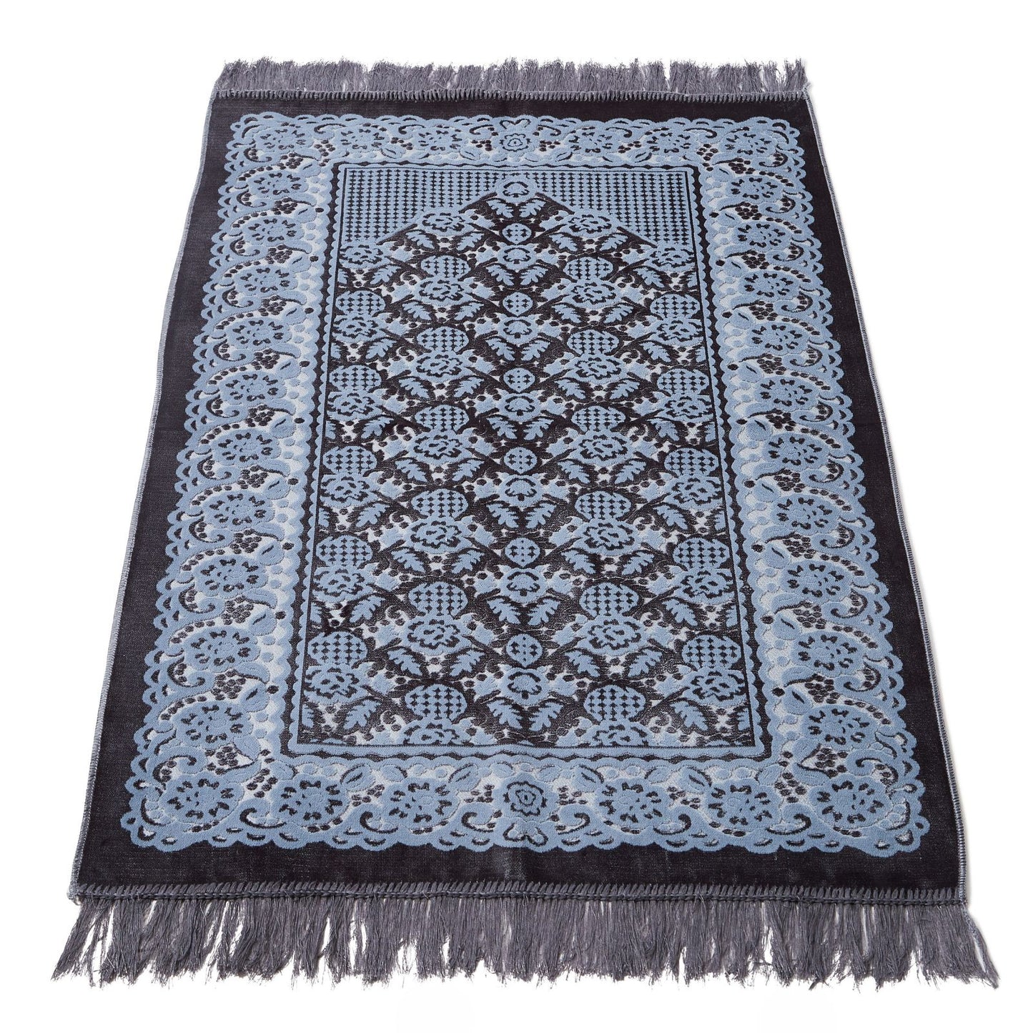 Glossy Embossed Flower & Leaves Prayer Rug
