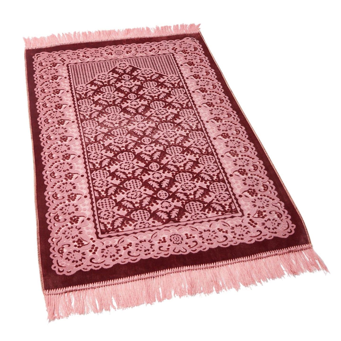 Glossy Embossed Flower & Leaves Prayer Rug