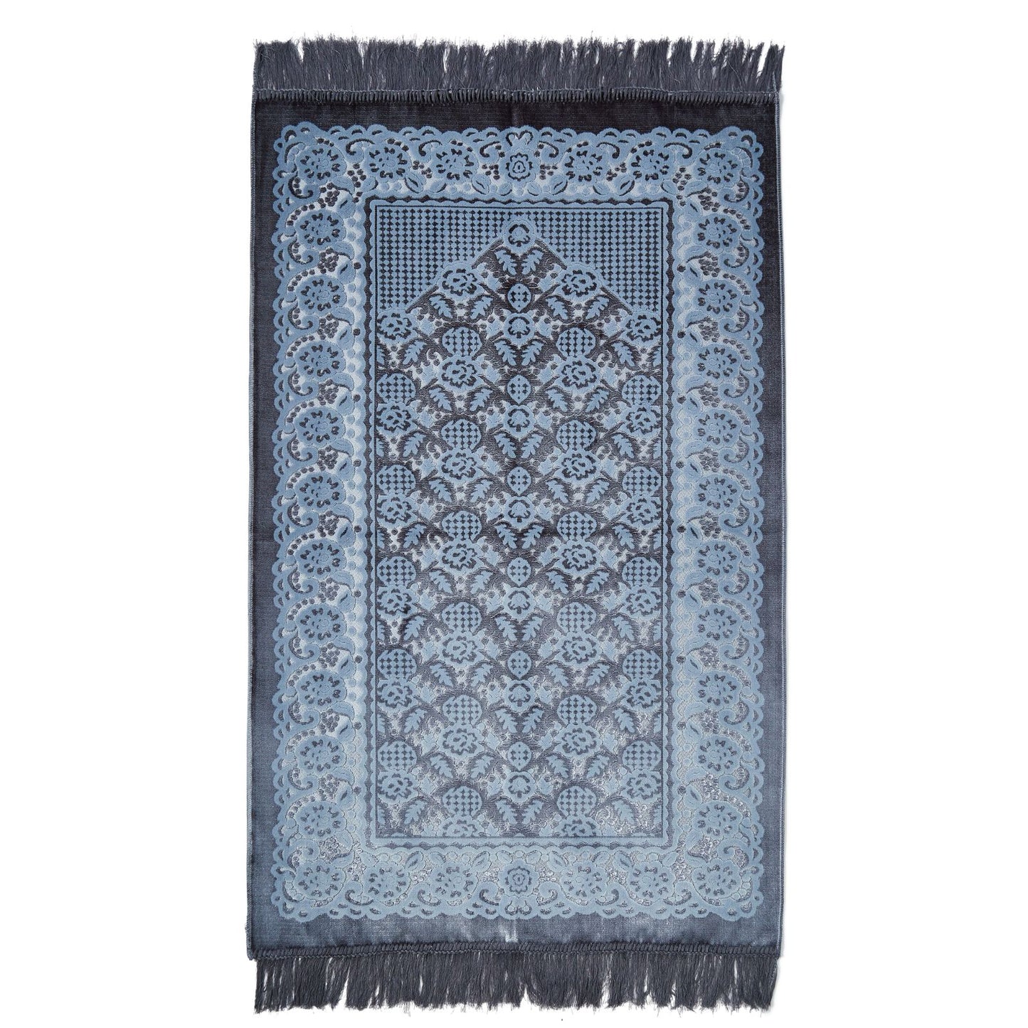 Glossy Embossed Flower & Leaves Prayer Rug