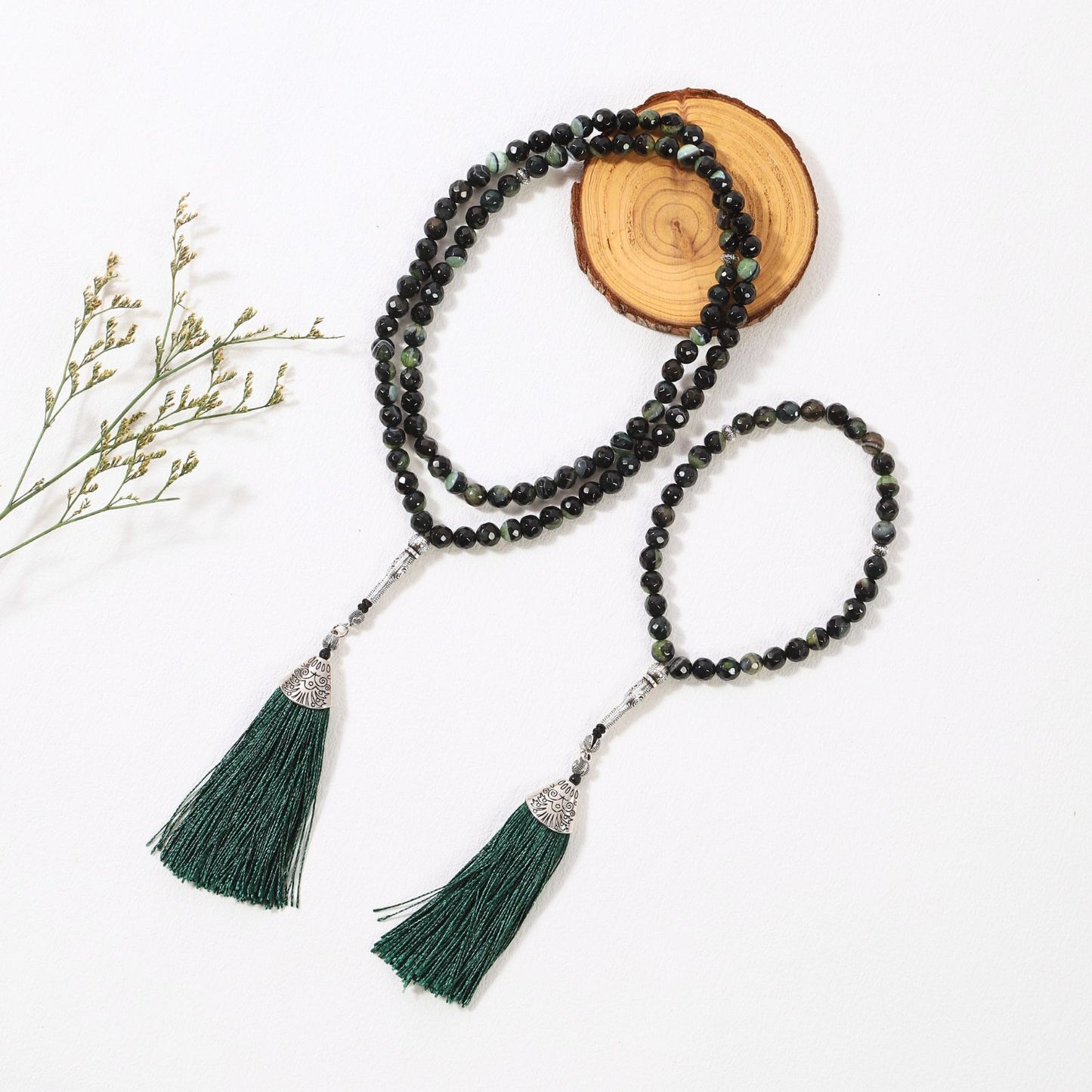 Polyhedron Dark Green Agate – Tasbih Islamic Prayer Beads