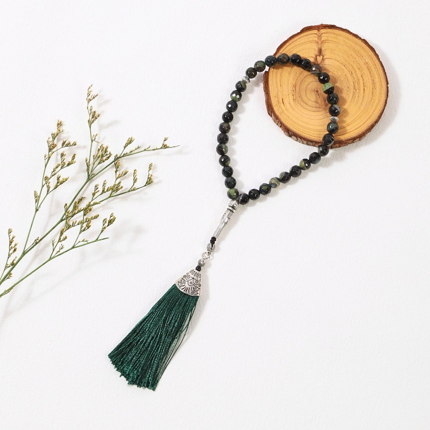 Polyhedron Dark Green Agate – Tasbih Islamic Prayer Beads