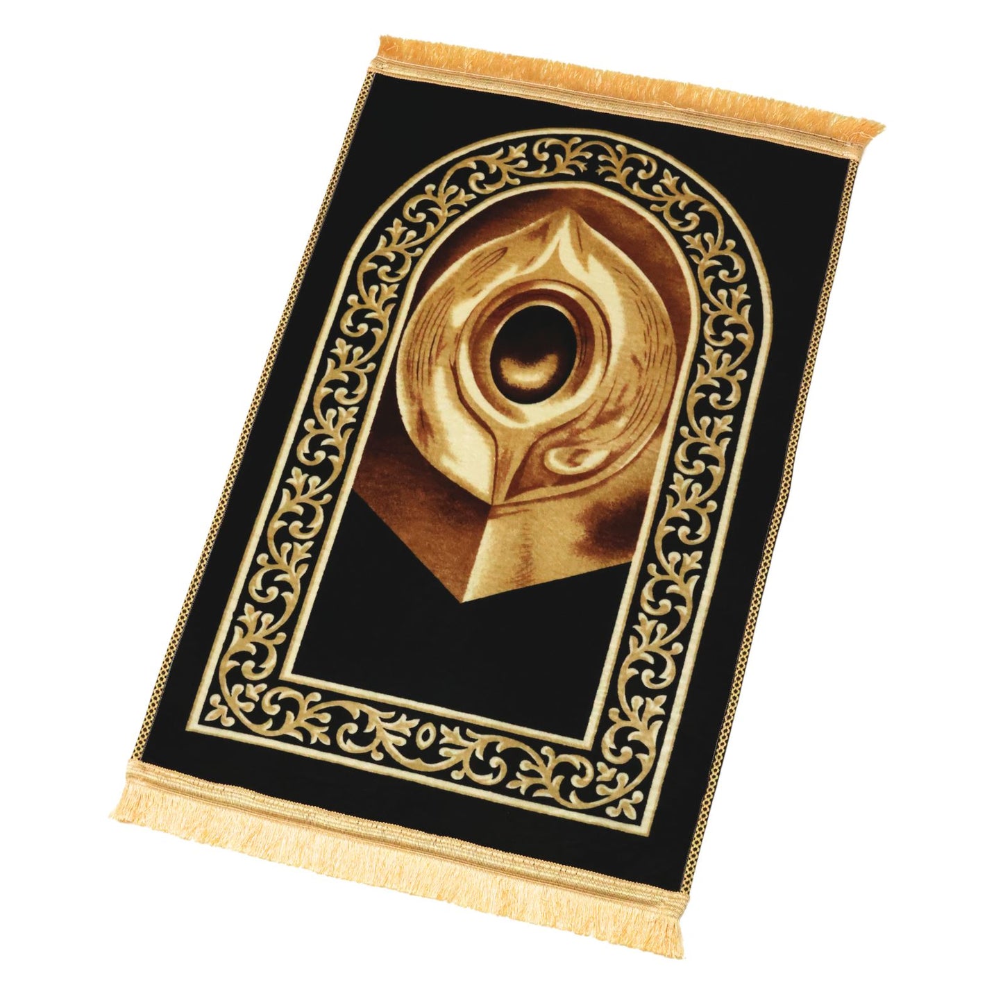 Thick Black Stone Pattern Muslim Prayer Rug