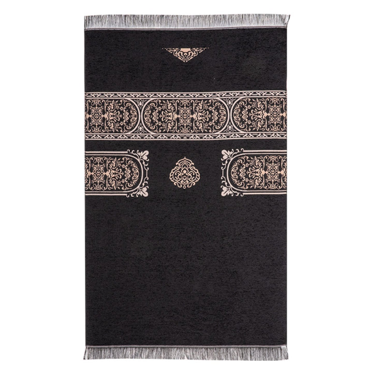 Thin Black Prayer Rug With Vines Pattern