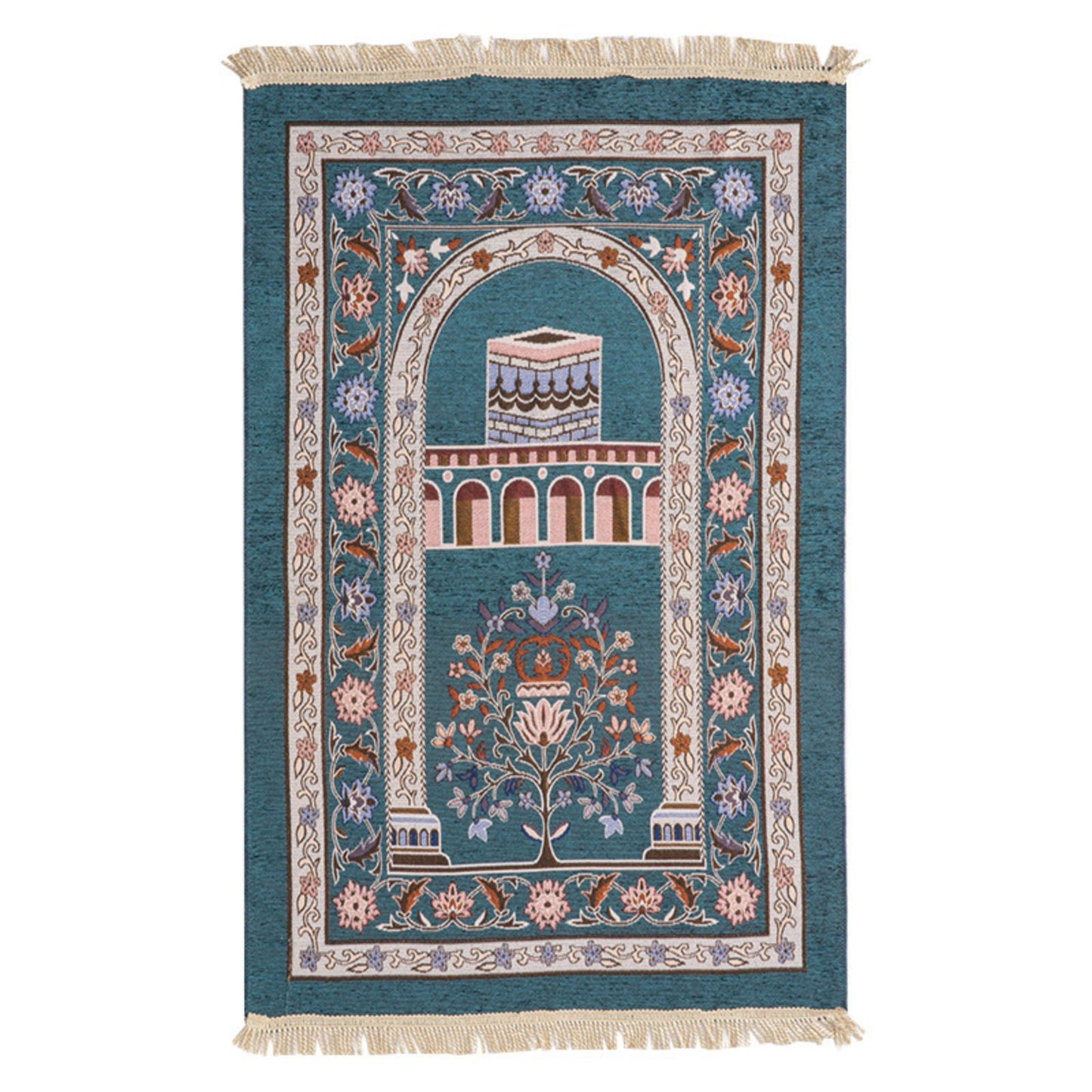 Thin Chic Kaaba Flower Pattern Muslim Prayer Rug