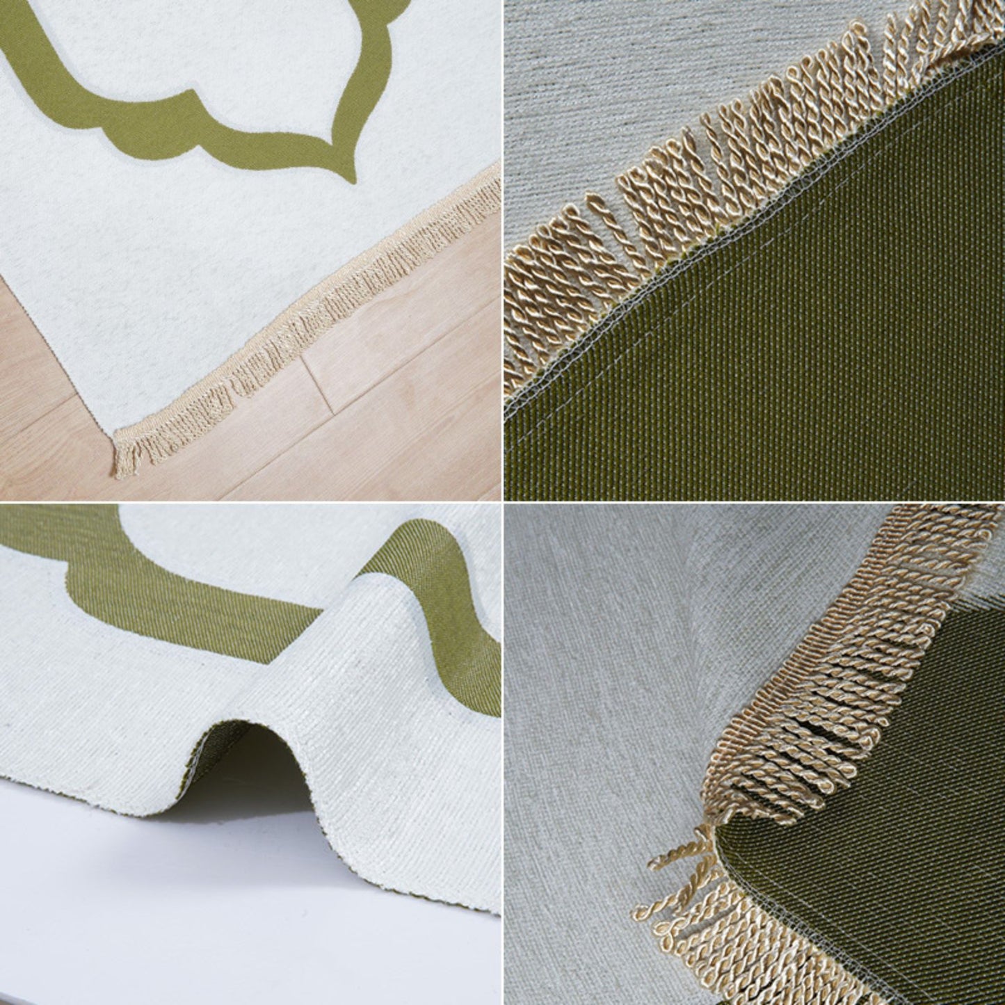 Thin White Prayer Rug With Green Arch