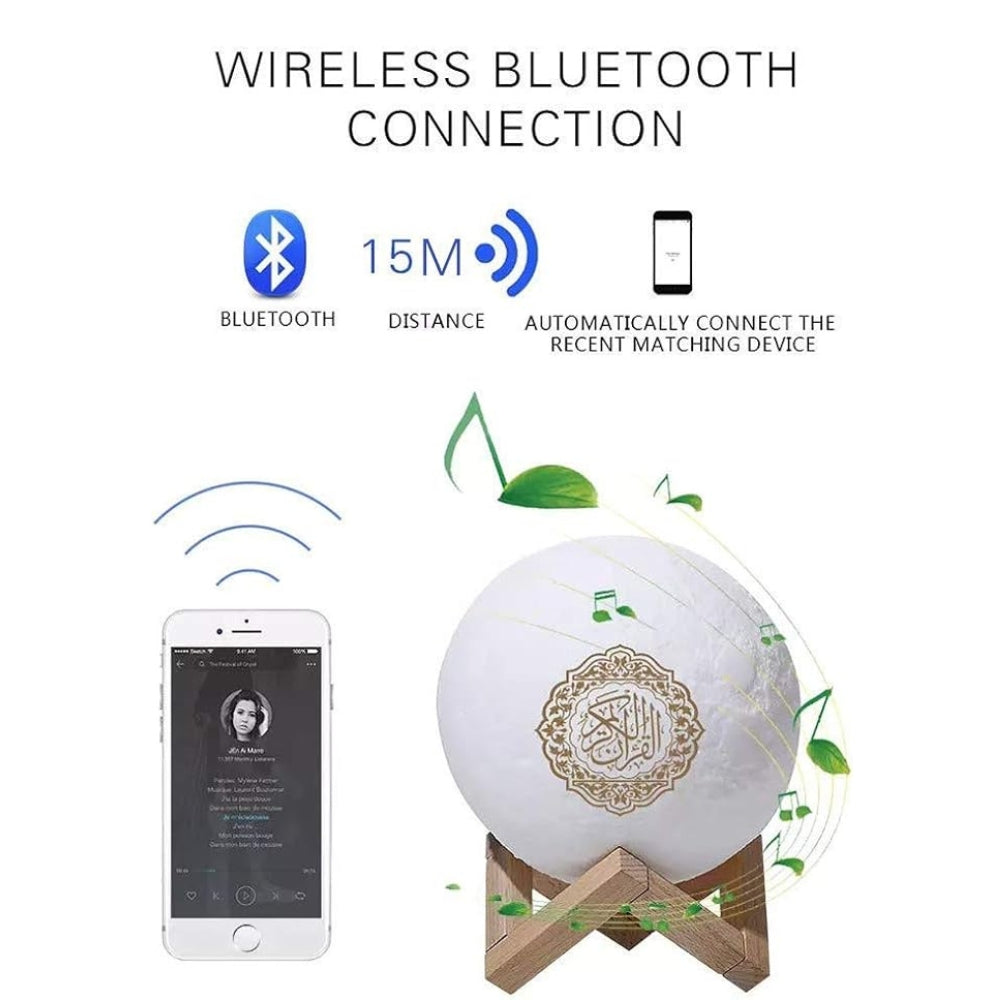 White Moon Quran Speaker Lamp In 14 Languages