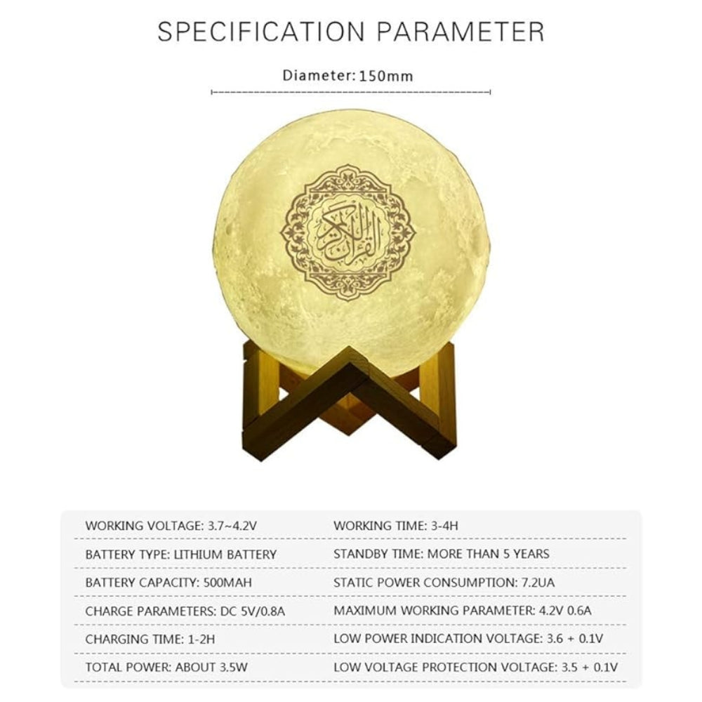 White Moon Quran Speaker Lamp In 14 Languages