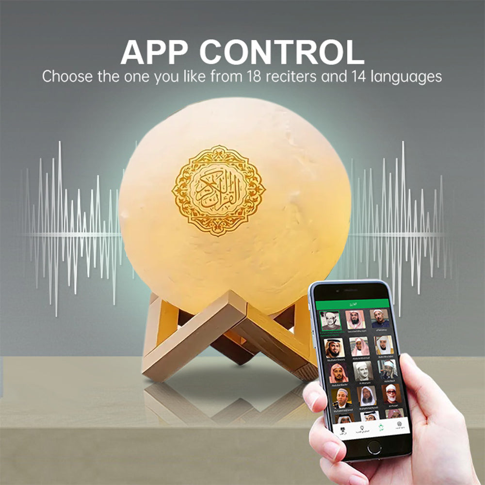White Moon Quran Speaker Lamp In 14 Languages